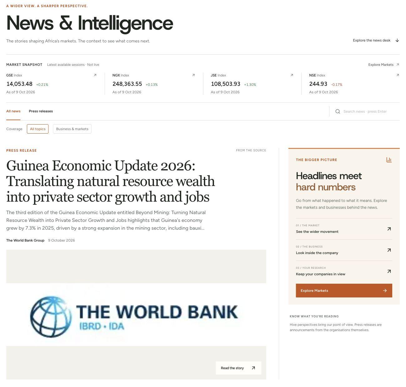 Hive News and Intelligence with a market snapshot and company and institution news