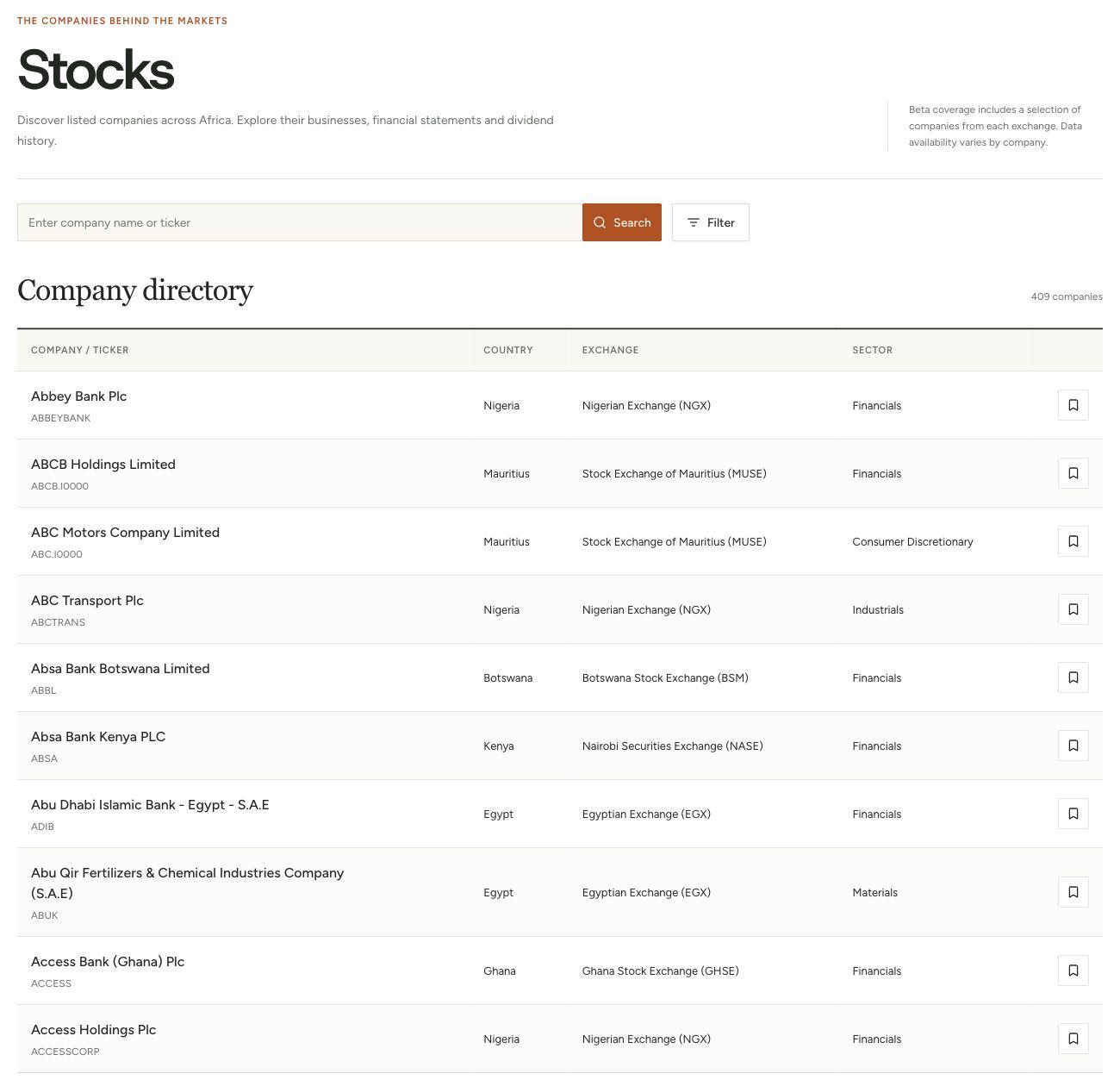 Hive stock discovery across supported African exchanges